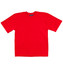 A red premium T-shirt featuring short sleeves and a round neckline. It has a logo on the inner tag.