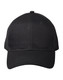 A black premium cotton twill trucker cap with mesh sides and a branded logo.