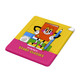 A sliding puzzle featuring a colourful character holding a pencil, set against a bright yellow and pink background.