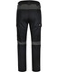 Black work pants with grey accents, featuring cargo pockets and a logo. Ideal for durability and comfort in workwear.