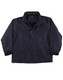 A black varsity jacket with a contrast collar and cuffs. The jacket has a logo and is made from a smooth material.