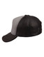 A black and grey trucker cap with a mesh back and a curved brim. Features a logo on the side.