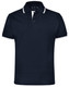 A black unisex polo shirt featuring contrast trim on the collar and sleeves, with a logo on the chest.