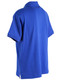 A unisex polo shirt in bright blue, featuring short sleeves and a collar, with branding on the chest.