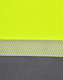 A segmented polo shirt in high-visibility yellow with grey stripes, featuring a textured fabric and a logo.