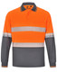 Unisex long-sleeve polo shirt in bright orange and grey, featuring reflective stripes and a pocket. Includes a logo.