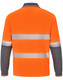 A long-sleeved, unisex safety polo shirt in orange and grey with reflective stripes and a logo.