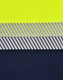 A segmented fabric featuring bright yellow and navy blue, with a pattern of grey stripes. The material is textured and breathable.