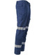 Unisex cotton stretch ripstop segmented work pants in navy blue with reflective stripes. Includes multiple pockets and a logo.