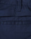 Navy blue unisex cotton stretch ripstop work shorts with a back pocket and a waistband. Features a logo.