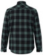 A unisex flannel shirt in black and dark green plaid with long sleeves and a button-up design.