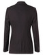 A black women's mid-length jacket featuring two buttons and a fitted design, made from poly/viscose stretch fabric.
