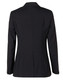 A black women's mid-length jacket with a fitted back and long sleeves, featuring a single vent and buttoned cuffs.