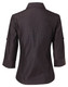 A women's 3/4 sleeve button-up shirt in dark colour, featuring a back view with rollable sleeves. Includes a logo.