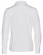 A white women's long sleeve button-up shirt featuring a classic collar and a logo on the back.