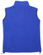 A unisex polar fleece vest in bright blue with a high collar and adjustable drawstrings at the sides. It has a logo.