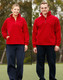 A red unisex polar fleece jumper with a half-zip collar, displayed on both a male and female model.