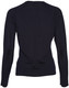 A women's long-sleeve cardigan in dark navy, made from 100% merino wool, featuring ribbed cuffs and hem.