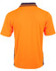 A bright orange unisex polo shirt featuring short sleeves and a contrasting collar. It includes a logo.