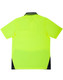 A bright yellow unisex polo shirt with short sleeves, featuring a dark navy back panel and a logo.