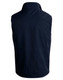 A unisex reversible vest in navy blue with a collared neck and no visible design on the back. It features a logo.