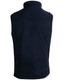 A navy unisex reversible vest with a high collar and no sleeves, featuring a logo.