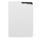 A white A5 notebook with a textured cover, featuring an inside pocket and a logo on the front.