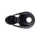 A drink bottle lid featuring a free flow design, primarily in black with a smooth finish. It has a logo.