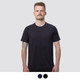 A black men's sports T-shirt with a round neck and short sleeves, featuring a logo.