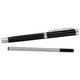A black pen with silver accents and a separate black ink refill, packaged together as a gift set.