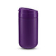 A purple coffee cup with a secure lid and a smooth finish. It features a logo on the surface.