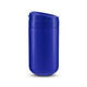A blue coffee cup with a lid and a smooth finish, featuring a branding logo.