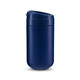 A coffee cup in a deep navy blue with a secure lid and smooth finish, featuring a subtle branding logo.