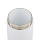 A drink bottle featuring a white body with a silver rim, showcasing a smooth, modern design.