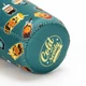 A drink bottle sleeve in teal with various beverage patterns and a logo. Ideal for keeping drinks cool.