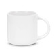 A coffee mug in white, featuring a rounded shape and a sturdy handle. It has a simple design with a logo.
