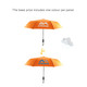 A 23'' orange colour-changing umbrella with a logo, featuring a curved handle for easy grip.