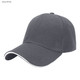 A grey and white 6-panel cotton sandwich cap with a curved brim and a logo.