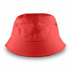 A medium-sized bucket hat in bright red with two side vents and a smooth finish. It features a logo on the exterior.