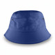A blue bucket hat with a wide brim, featuring two metal eyelets on the sides.