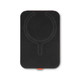 A black phone wallet with a subtle logo, featuring a circular design outline and an orange accent.