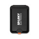 A black Cozy Phone Wallet with a logo, featuring a secure closure and a contrasting orange accent.