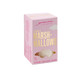 A pink box containing exquisite marshmallows, featuring fluffy white treats inside. The box has a logo and gluten-free label.