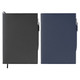 Mela Apple leather refillable journals in black and navy blue, featuring a sleek design and a logo on the cover.