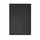 A black leather refillable journal with a embossed logo on the cover. Ideal for note-taking or journaling.