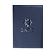 A navy blue leather refillable journal with a logo on the front cover, featuring a sleek, professional design.
