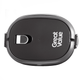 A lunch box in black with a grey clasp and a logo. Designed for convenient storage and transport.