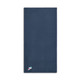 A navy sports towel featuring a small logo in the bottom corner. The towel is soft and absorbent.