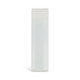 A white mini lint roller with a smooth surface, featuring a logo on one side.