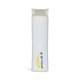 A white mini lint roller with a logo, featuring a compact, travel-friendly design.